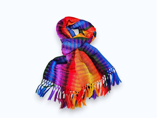 Rainbow striped handwoven scarf